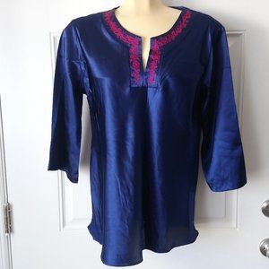 JONES NEW YORK Royal Blue Embroidered Shirt Sz L